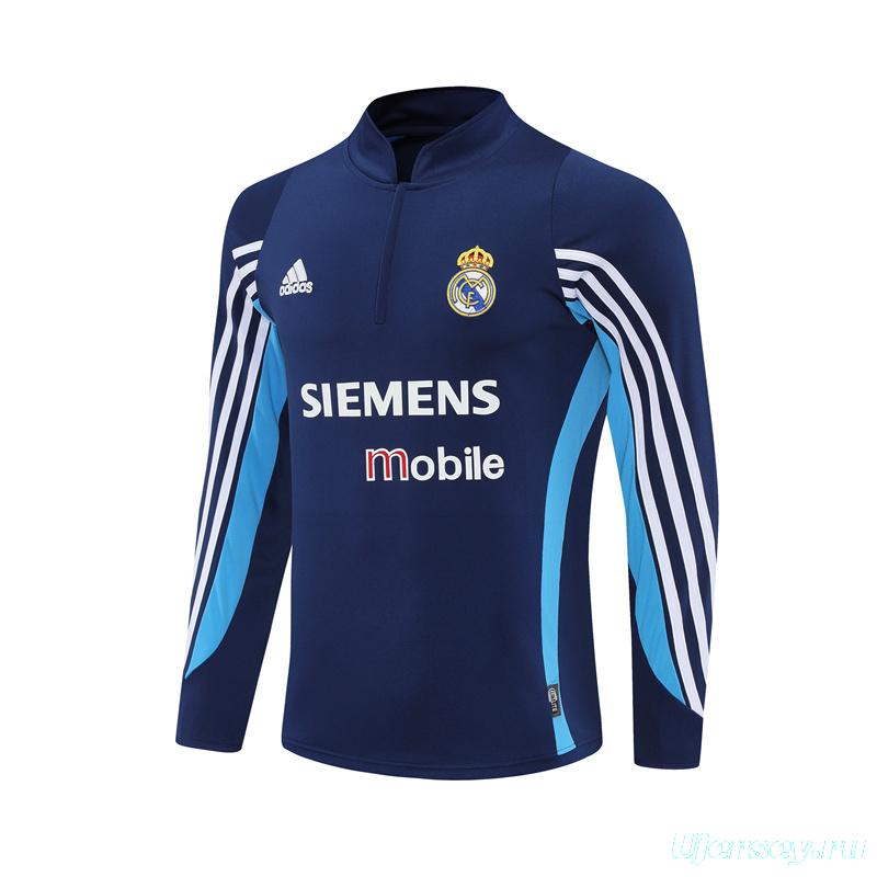 Retro 03/04 Real Madrid Royal Blue Half Zipper Jacket