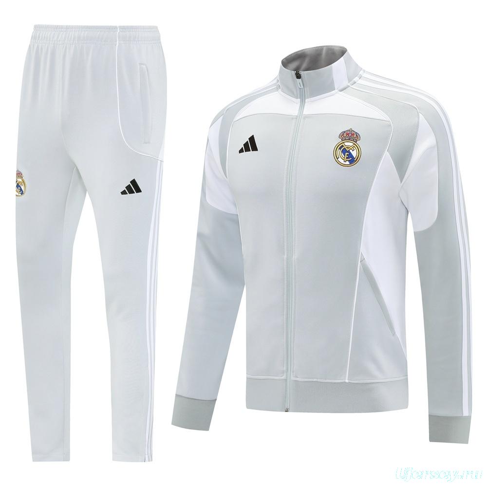 25/26 Real Madrid Grey Full Zipper Jacket + Long Pants