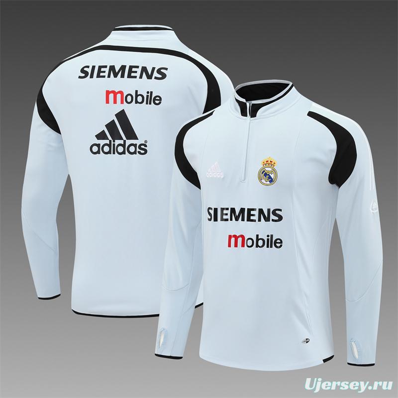 Retro 04/05 Real Madrid Light Grey Half Zipper Jacket+Long Pants