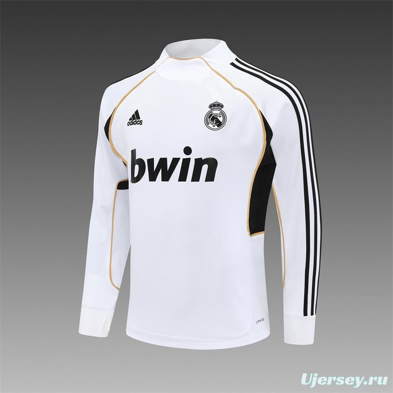 Retro 11/12 Real Madrid White Half Zipper Jacket