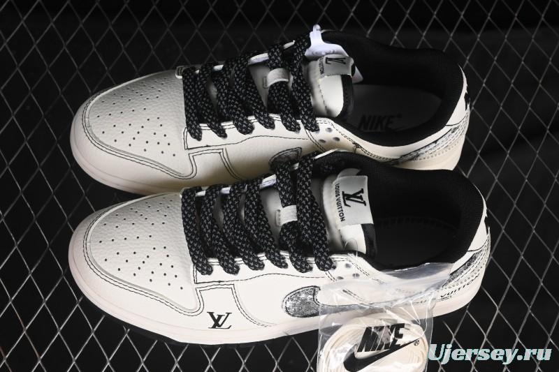 Nike SB Dunk Low LV Collaboration Beige Black Denim Swoosh Anniversary Custom Low-Top Skate Shoes - JP1628-027