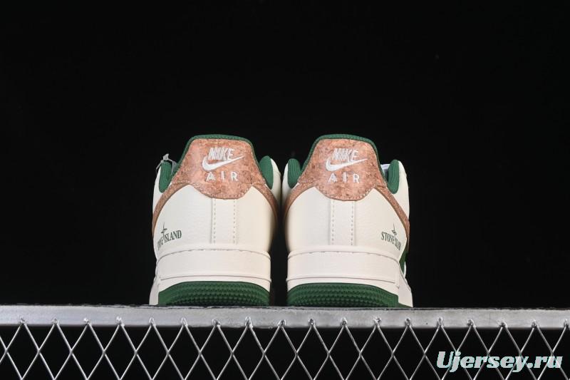 Nike Air Force 1 '07 Low Stone Island Collaboration Beige Green Floral Casual Sneakers - JP8028-010