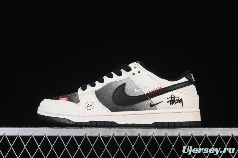 Nike SB Dunk Low Stussy Collaboration Lightning Fade Beige Black Anniversary Custom Low-Top Casual Skate Shoes - QW5836-020