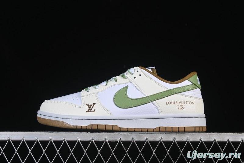 Nike SB Dunk Low LV Collaboration White Green Brown Low-Top Casual Skate Shoes - SC0601-476