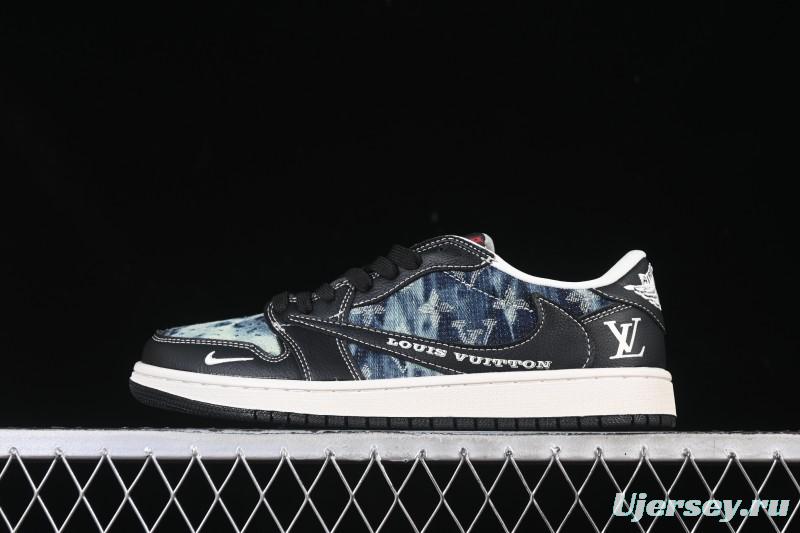 Nike Travis Scott x Fragment Design x Air Jordan 1 Low OG SP Retro Denim Low-Top Casual Sneakers - LD2028-045