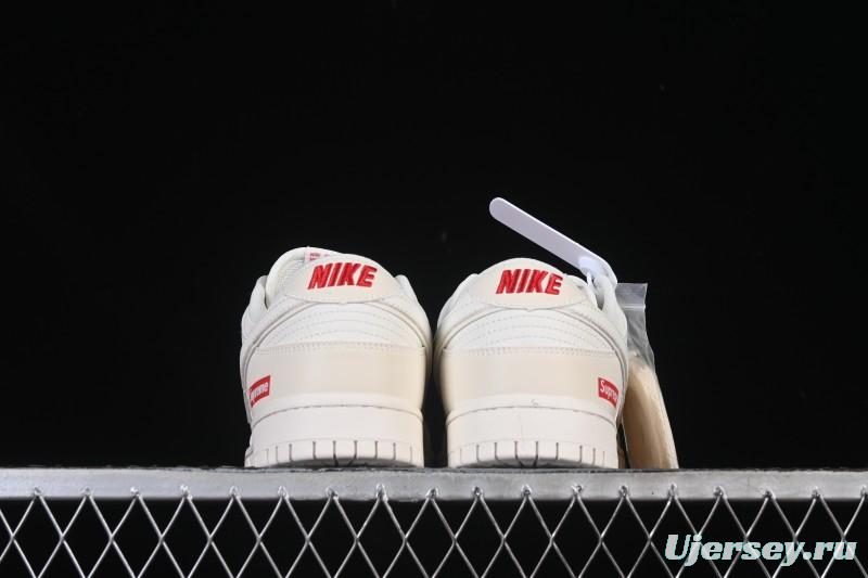 Nike SB Dunk Low Supreme Collaboration Off-White Red Swoosh Low-Top Casual Skate Shoes - CS1688-109