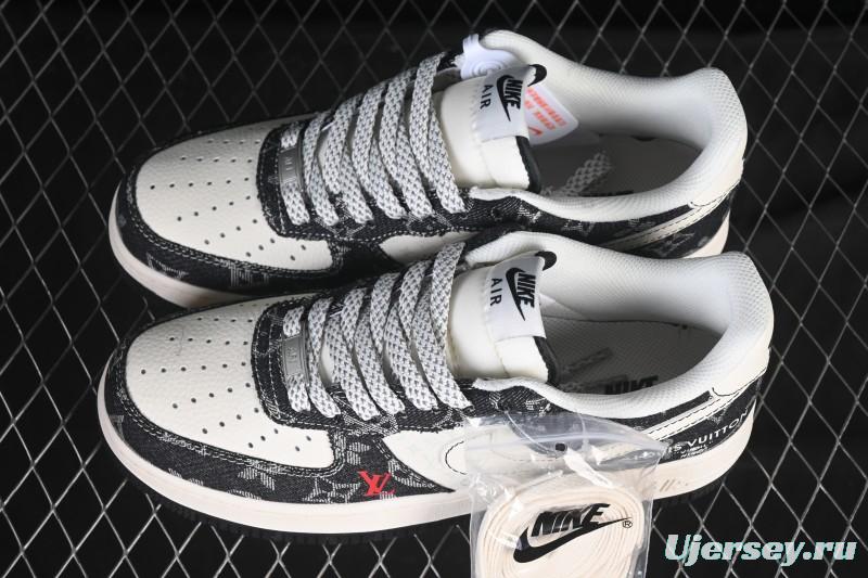 Nike Air Force 1 '07 Low LV Collaboration Denim Beige Black Stitching Casual Sneakers - MZ9588-815