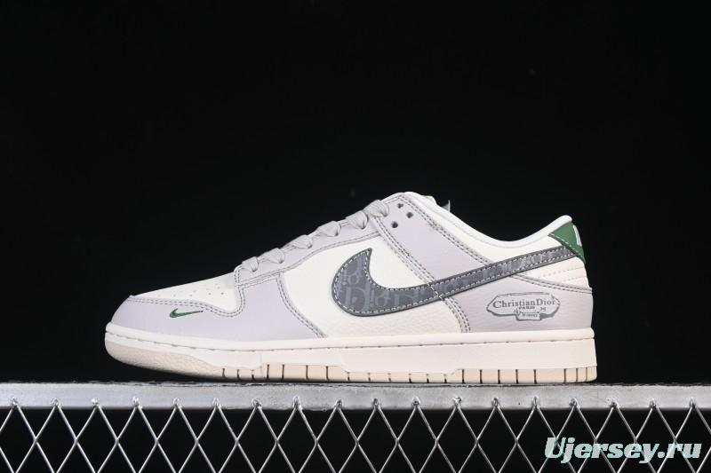 Nike SB Dunk Low Dior Collaboration Gray Green Tail Anniversary High-End Custom Low-Top Casual Skate Shoes - ZH2588-276