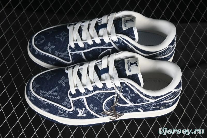 Nike SB Dunk Low LV Collaboration Deep Blue Denim High-End Custom Low-Top Casual Skate Shoes - SC0601-469