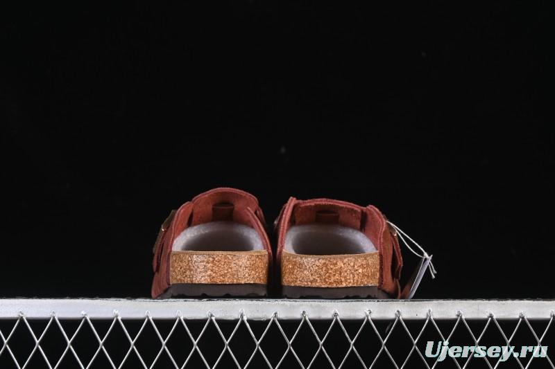 Birkenstock Sandals Series with Soft Leather Upper and Cork Rubber Midsole - Red Wine