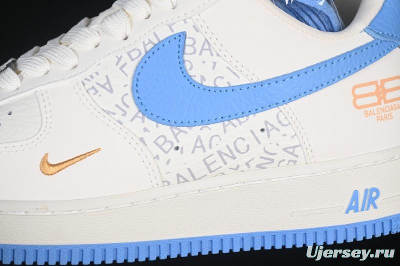 Nike Air Force 1 '07 Low Balenciaga Collaboration White Blue Gold Casual Sneakers - YF9511-803