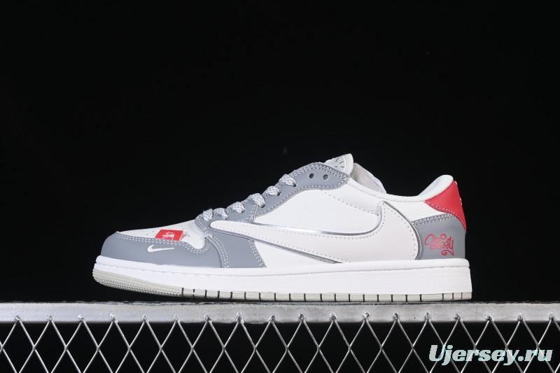 Nike Travis Scott x Fragment Design x Air Jordan 1 Low OG SP AJ1 White Grey Red Sole Low Top Casual Sneakers - DZ5899-006