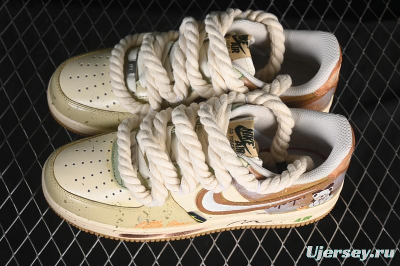 Nike Air Force 1 '07 Low Milk Coffee Bear Hand-Drawn Doodle Casual Sneakers - XL2321-666