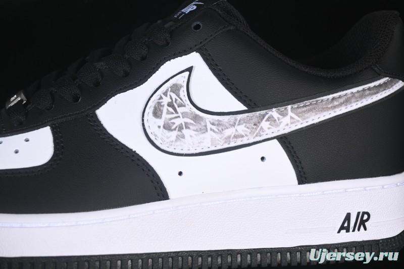 Nike Air Force 1'07 Low Black White Cracked Leather Casual Sneakers - ZH0316-118
