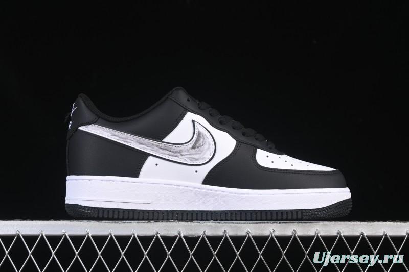Nike Air Force 1'07 Low Black White Cracked Leather Casual Sneakers - ZH0316-118