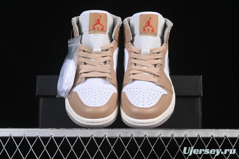 Nike Air Jordan 1 Mid AJ1 White Wheat Mid-Top Casual Sneakers - DQ8426-200
