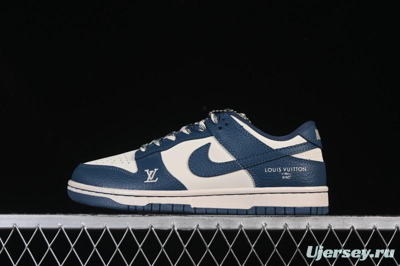 Nike SB Dunk Low LV Collaboration Light Gray Navy Blue High-End Custom Low-Top Casual Skate Shoes - SC0601-477