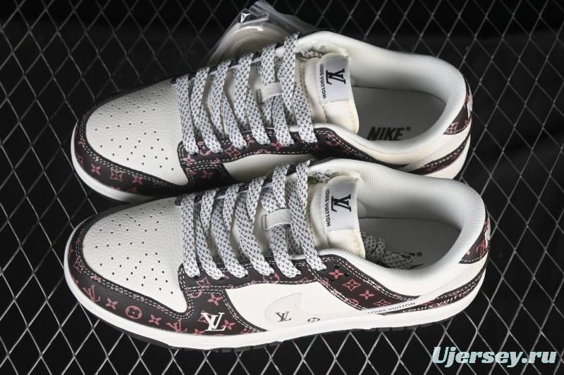 Nike SB Dunk Low LV Collaboration White Brown Classic Anniversary High-End Custom Low-Top Casual Skate Shoes - CX5050-Y05