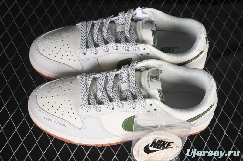 Nike SB Dunk Low LV Collaboration Matcha Green Gum Sole Anniversary High-End Custom Low-Top Casual Skate Shoes - JP1628-032
