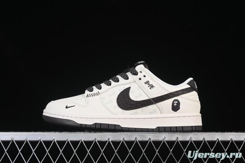 Nike SB Dunk Low Bape Collaboration Scale Pattern Beige Brown Swoosh Low-Top Casual Skate Shoes - QW5836-016