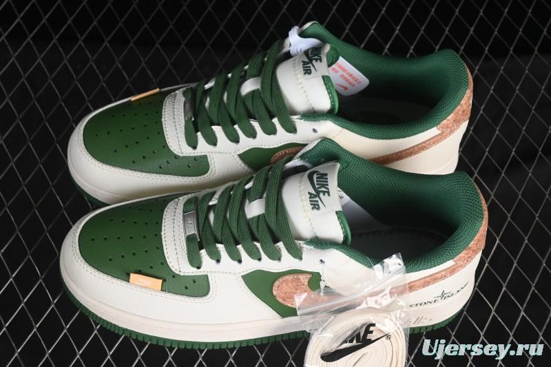 Nike Air Force 1 '07 Low Stone Island Collaboration Beige Green Floral Casual Sneakers - JP8028-010