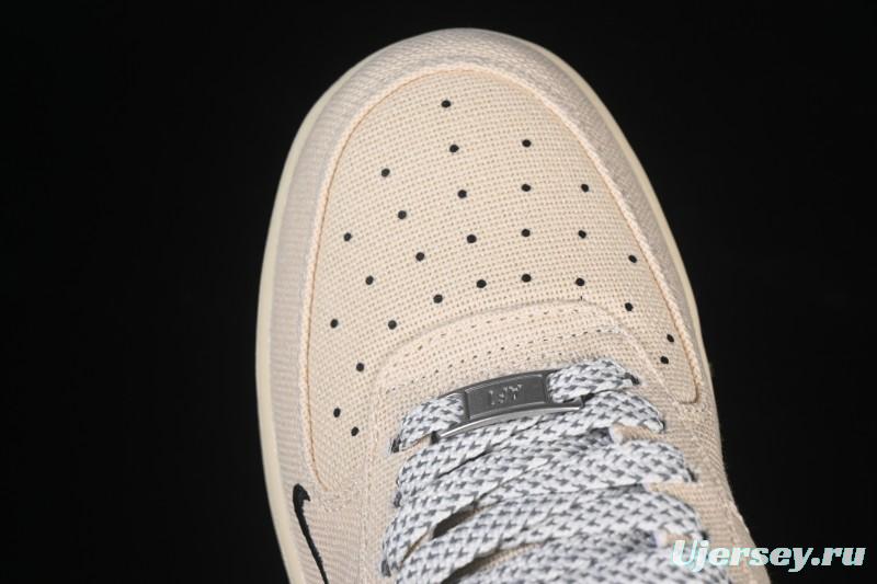 Nike Air Force 1 '07 Low Stussy Collaboration Beige Black Canvas Casual Sneakers - XX3168-155
