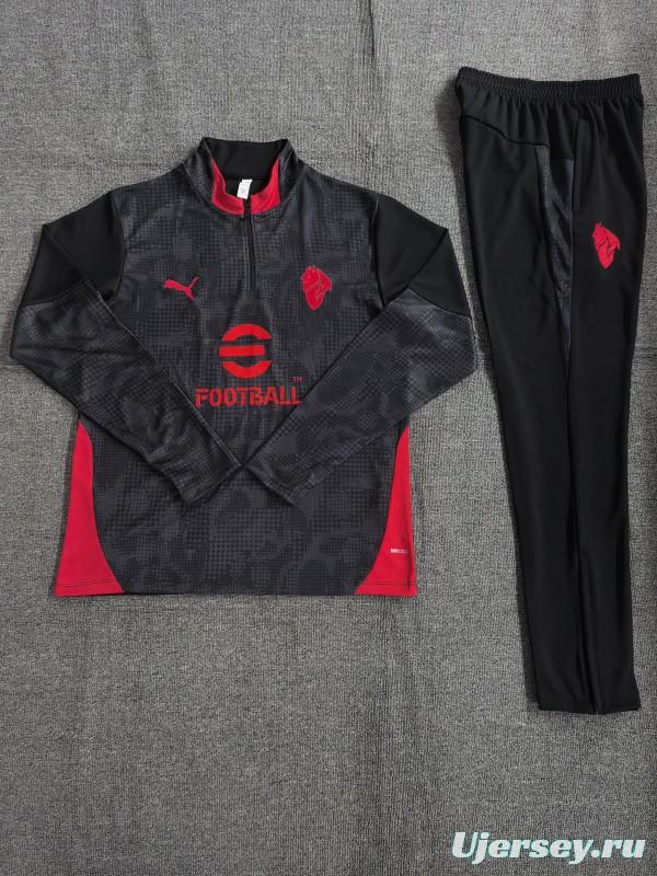 25/26 Kids AC Milan Black Camouflage Half Zipper Jacket+Long Pants