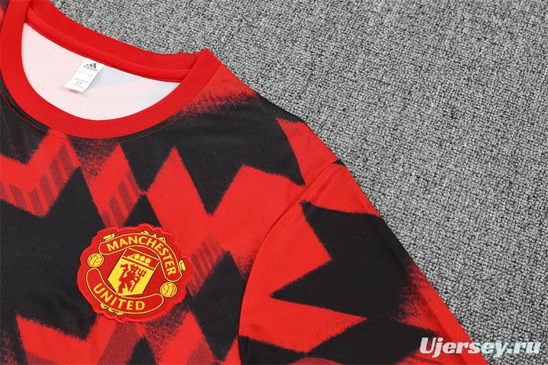 25/26 Manchester United Red Black Camouflage Short Sleeve Jersey+Shorts with XS