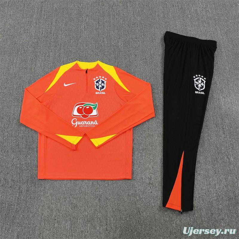 Player Version 25/26 Brazil Orange Half Zipper Jacket+Long Pants