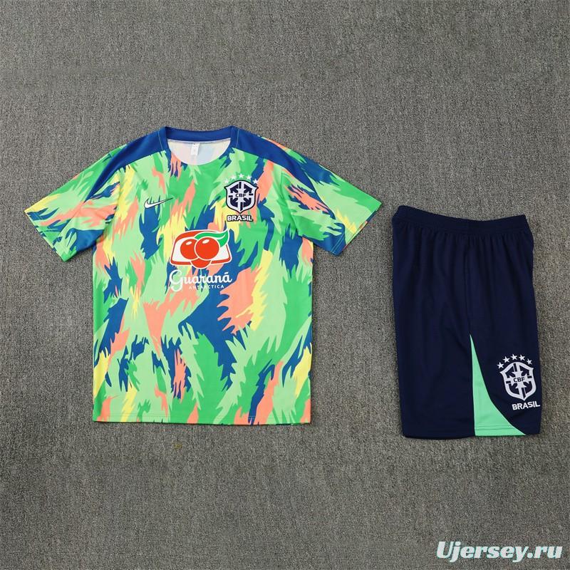 25/26 Brazil Blue Green Camouflage with XS Short Sleeve+Soccer Shorts