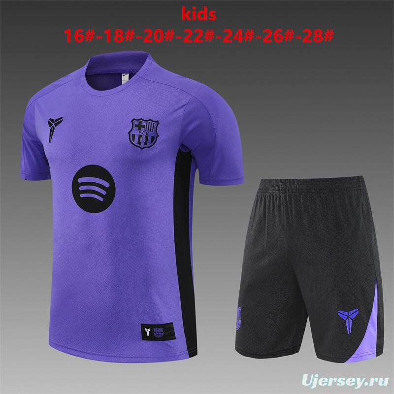 25/26 Kids Barcelona Purple Joint Edition Short Sleeve+Soccer Shorts