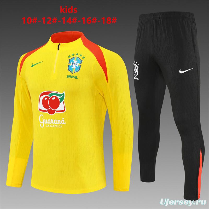 Player Version 25/26 Kids Brazil Yellow Half Zipper Jacket+Long Pants