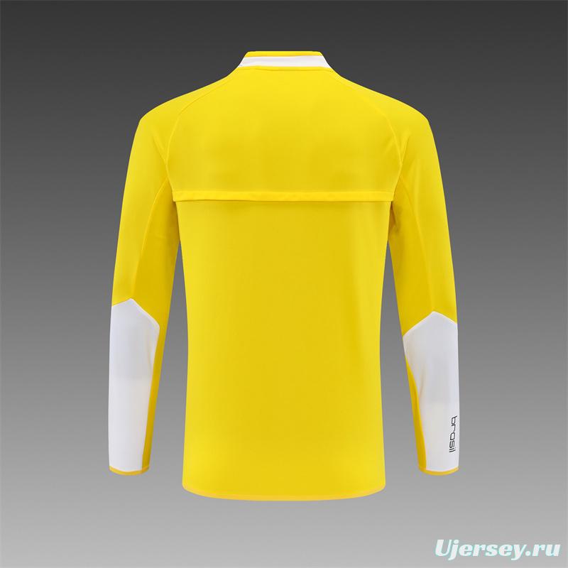 2002 Brazil Yellow Half Zipper Jacket+Long Pants