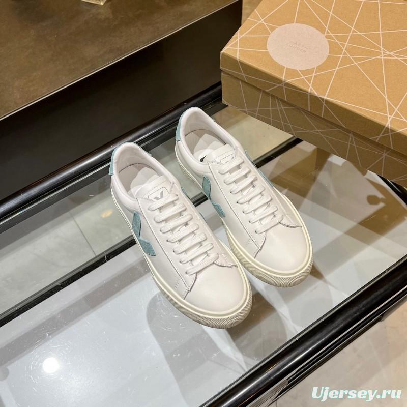 VEJA Classic White Sneakers V Logo Lace-Up Retro Flat Platform Casual Sports Shoes - LY00220