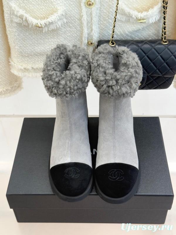 Chanel 2025/SS Double C Color-Block Shearling Snow Boots - KFY00300