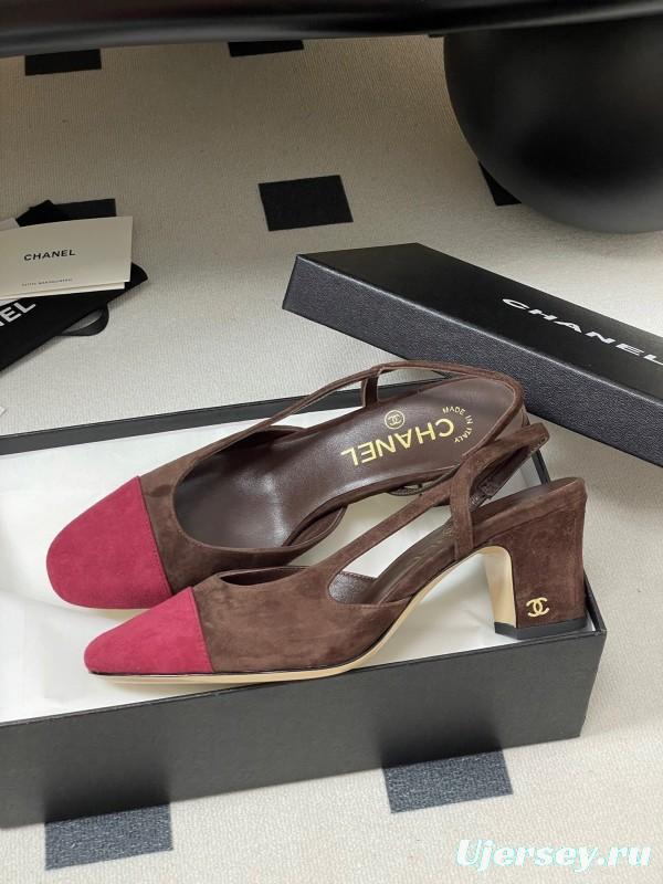 Chanel Sling-back Two-tone Suede Slingback Sandals Flat/Block Heel - KFY00280