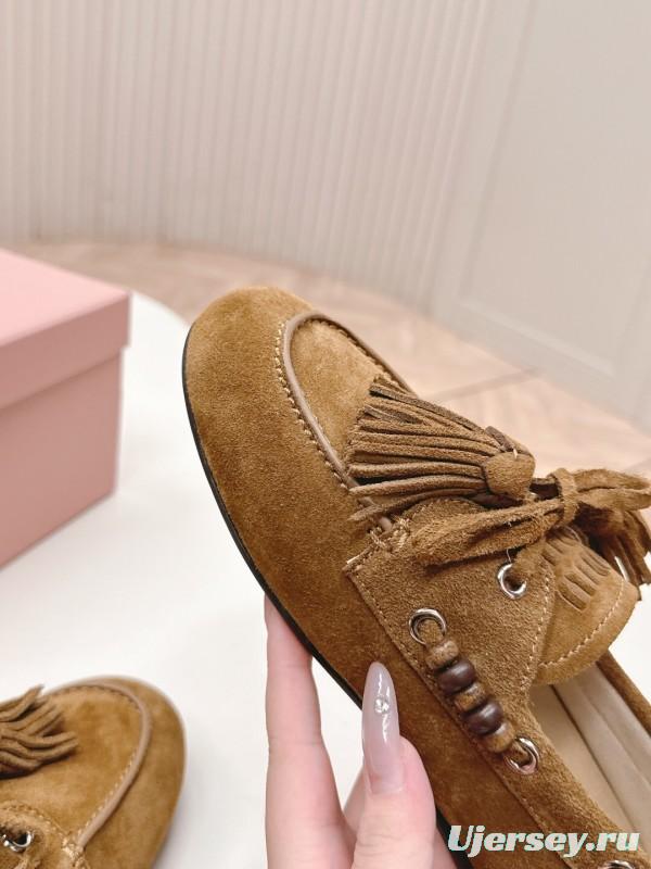 Miu Miu Fall/Winter 2025 Tassel Loafer Mule with Bead Accents - LY00330