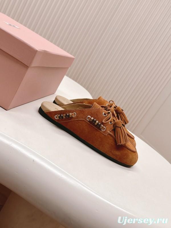 Miu Miu Fall/Winter 2025 Tassel Loafer Mule with Bead Accents - LY00320