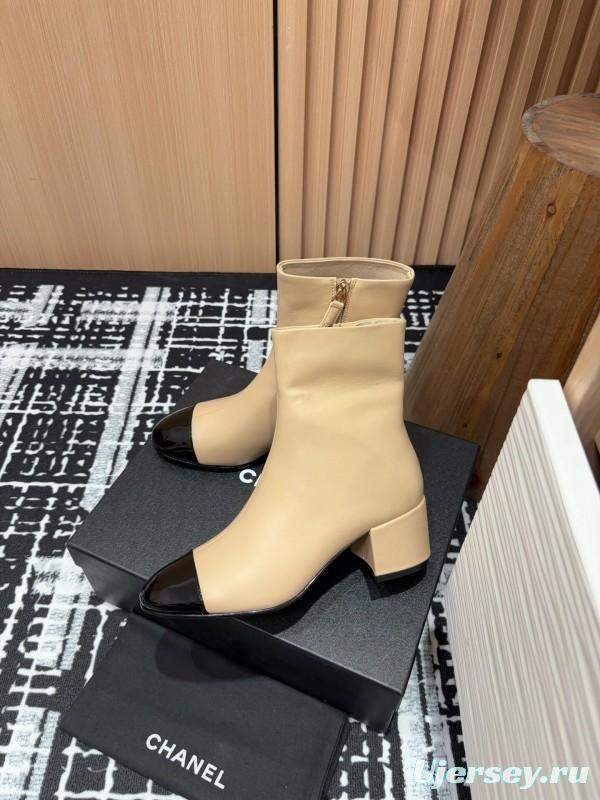 Chanel 2025/SS Quilted Patent Leather Block Heel Elastic Ankle Boots - LY00350