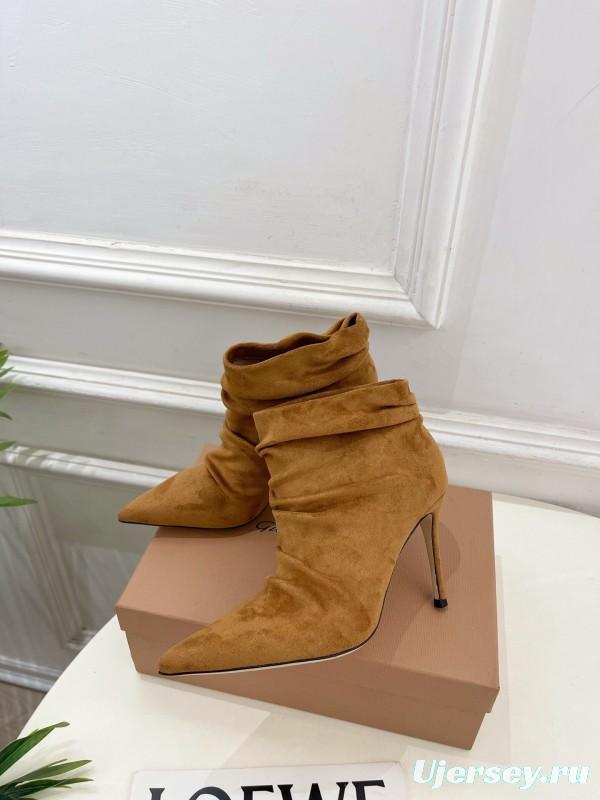 Gianvito Rossi Fall/Winter 2025 GR Pointed Toe Retro Pleated High Heel Ankle Boots - KFY00340