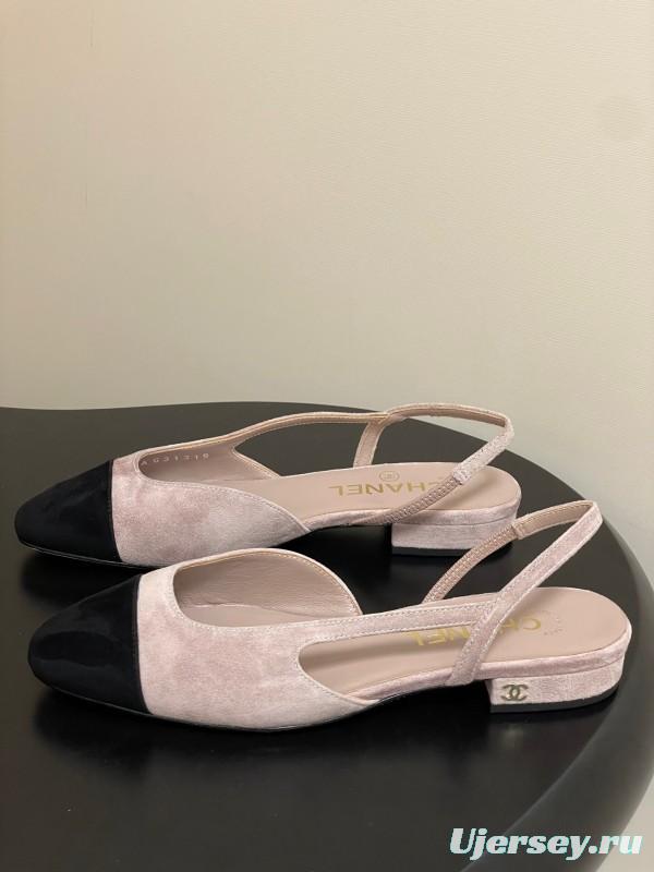 Chanel Sling-back Two-tone Suede Slingback Sandals Flat/Block Heel - KFY00280