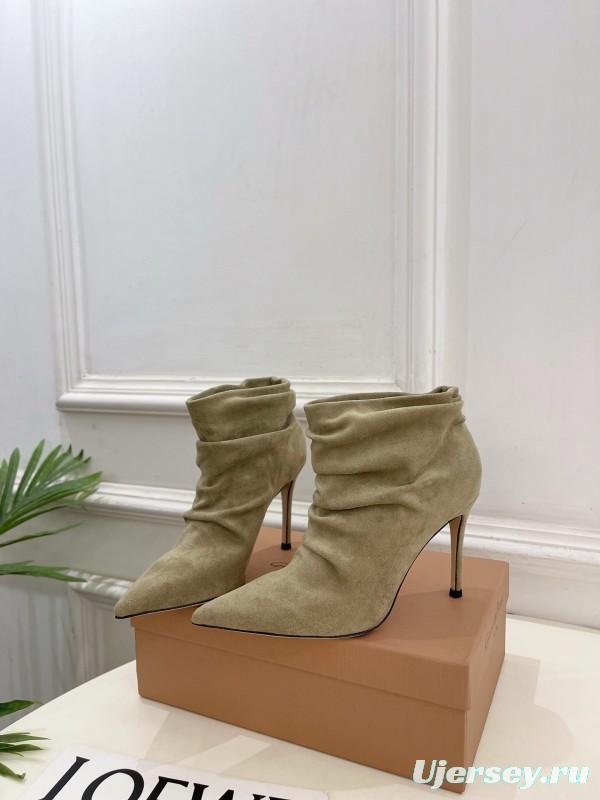 Gianvito Rossi GR Pointed Toe Retro Pleated High Heel Ankle Boots - KFY00340