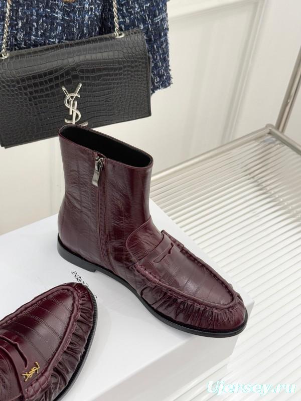 Saint Laurent YSL Letter Loaf Short Boots with Pleated Edge - KFY00430