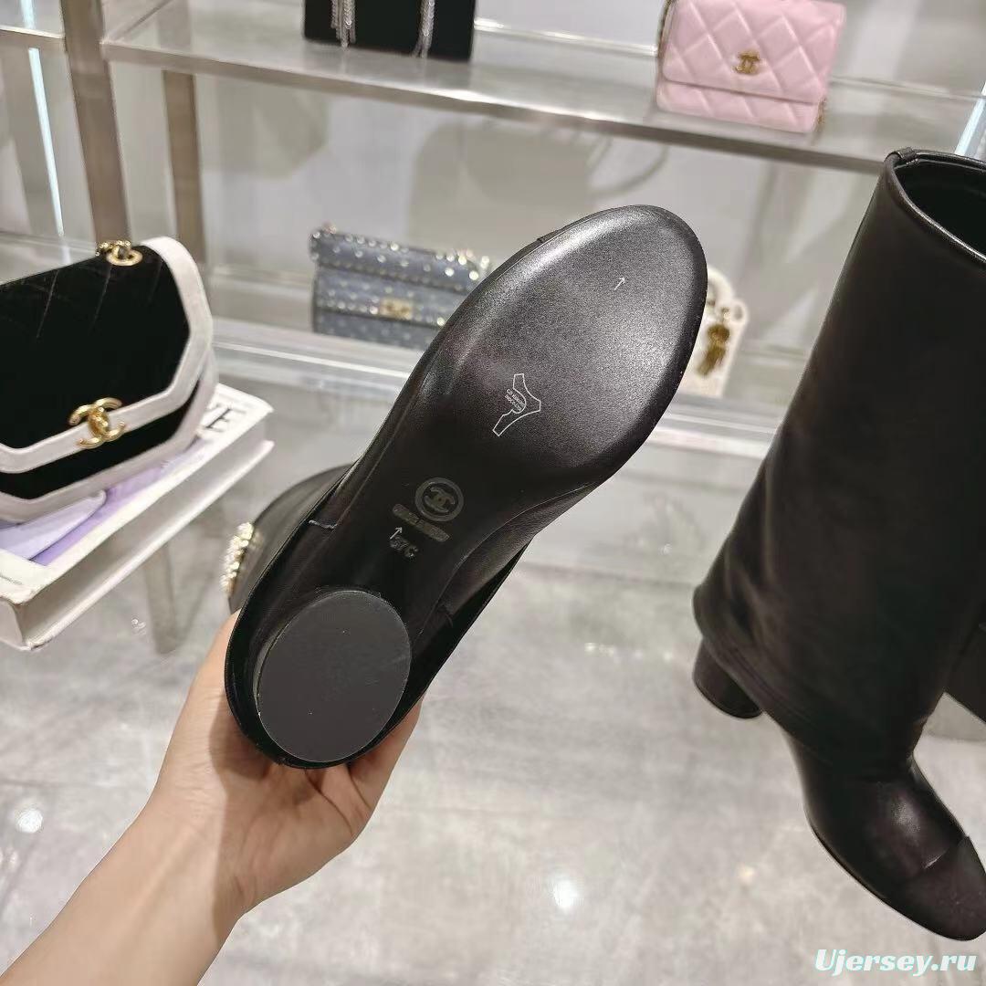 Chanel 2025/SS Autumn Winter Runway Turn-Cuff Block Heel Straight Tube Boots Classic Color Block - LY00510