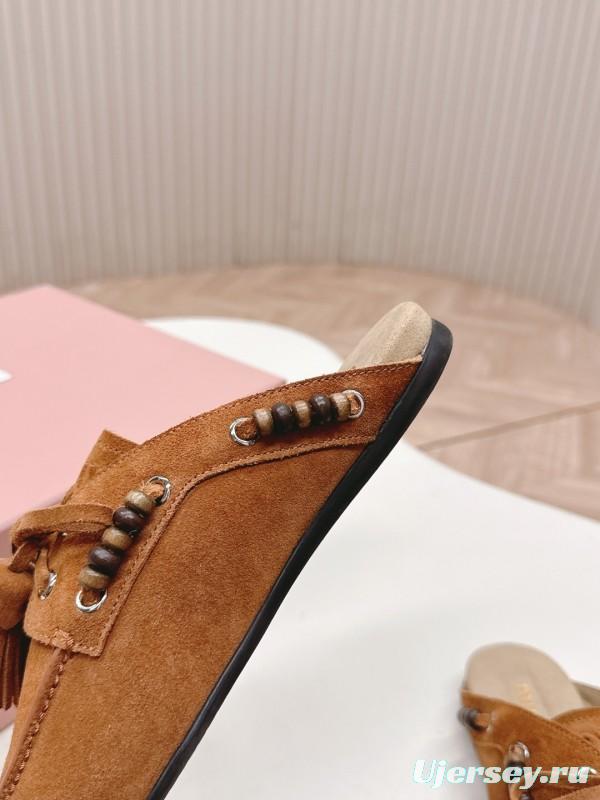 Miu Miu Fall/Winter 2025 Tassel Loafer Mule with Bead Accents - LY00320