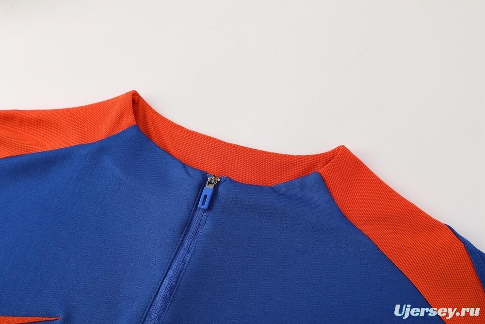2025 Netherlands Blue Half Zipper Jacket+Long Pants