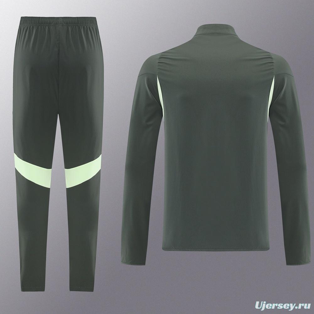 25/26 Real Madrid Dark Green Half Zipper Jacket+Long Pants S-3XL