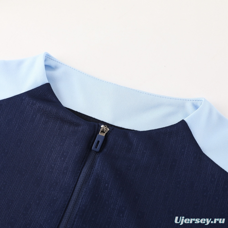 2025 France Royal Blue Half Zipper Jacket+Long Pants