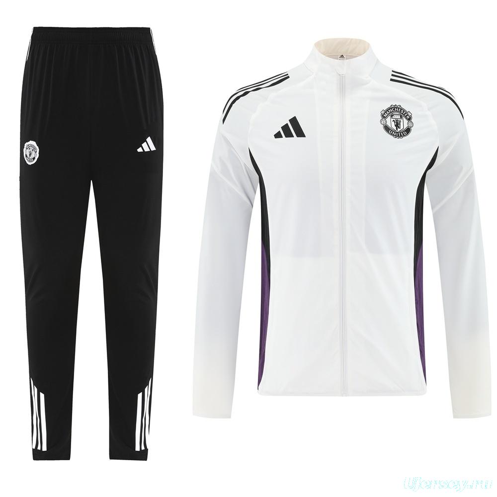 25/26 Manchester United White S-3XL Half Zipper Jacket+Long Pants
