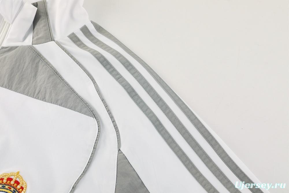 25/26 Real Madrid White Half Zipper Jacket+Long Pants S-3XL